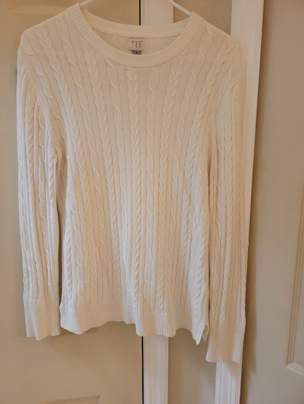 Cream Cable Knit Crewneck Sweater